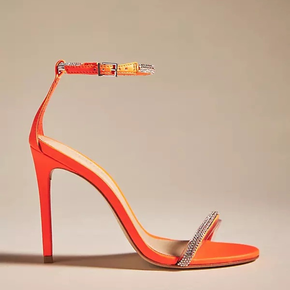 SCHUTZ Orange Heels with Rhinestone Embellishments